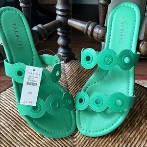 Talbots Bright Green Scalloped Double-Strap Slide Sandals